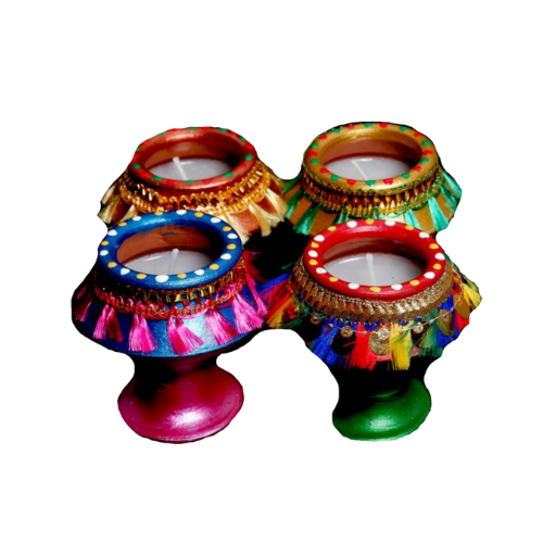 Luxusní Diwali / Deepavali Diya (terakotové lampy s voskem) (C75) (Balení 4)