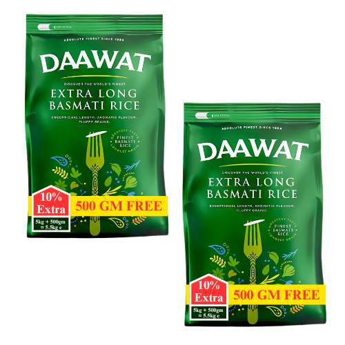Daawat Extra dlouhá Basmati rýže (Balení 2 x 5kg) + 10% Extra - 11Kg