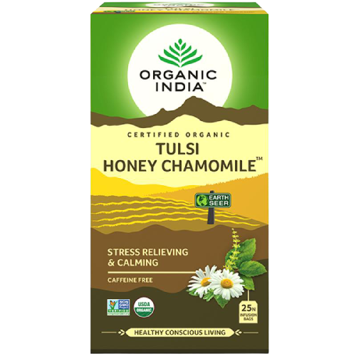 Organic India čaj z Bazalky posvátné s medem a heřmánkem (25 čajových sáčků)