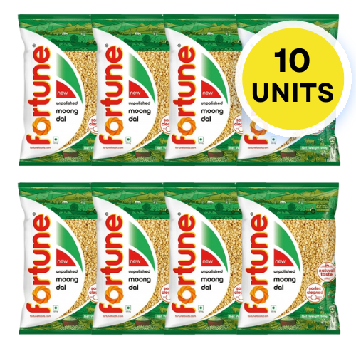Fortune Moong Dal Split Without Skin / Mung Dal Washed (Bundle of 10 x 500g) - 5Kg
