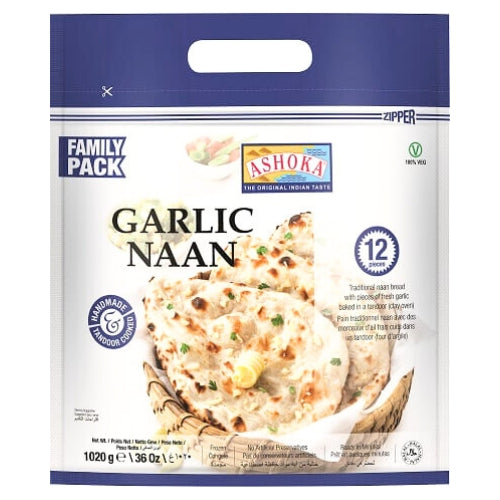 Ashoka indický chléb Naan s česnekem - rodinné balení (1,02 kg) - Mražené zboží !!