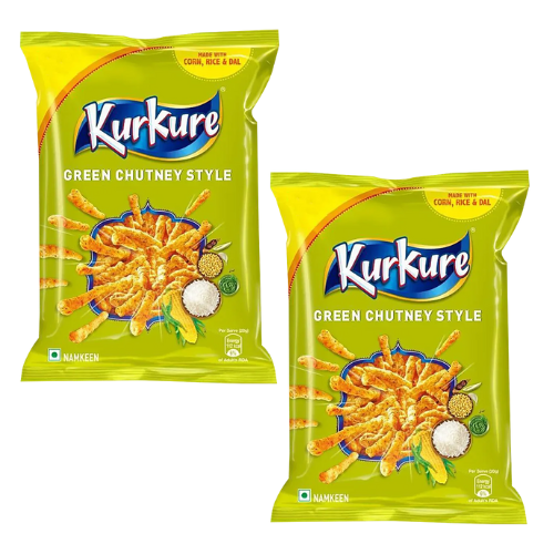 Kurkure Snack s příchutí zeleného čatní (Balení 2 x 70 - 90g) 140 - 180g