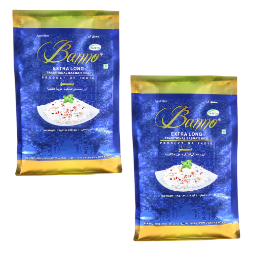 Banno Blue - Extra Long Traditional Basmati Rice (Bundle of 2 x 1kg) - 2Kg