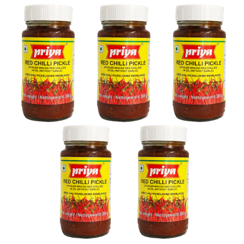 Priya Red Chilli Pickle / Nakládané červené chilli papričky (Balení 5x300g) 1,5Kg