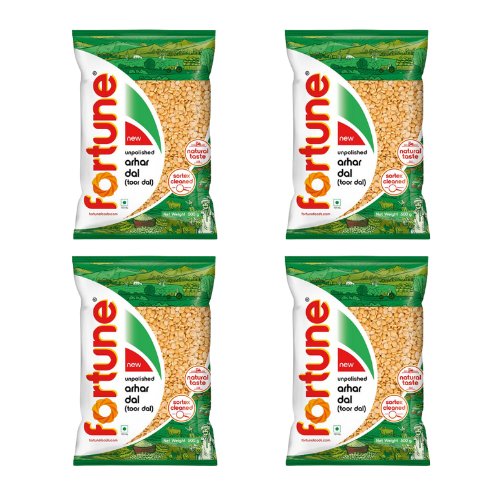 Fortune Toor Dal Plain / Pigeon Peas (Bundle of 4 x 500g) - 2Kg