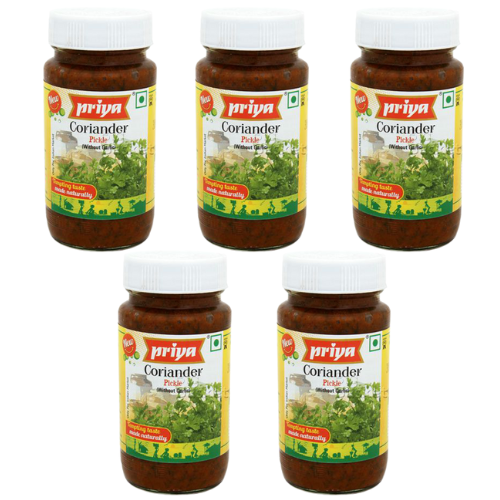 Priya Coriander Pickle Without Garlic (Bundle of 5 x 300g)