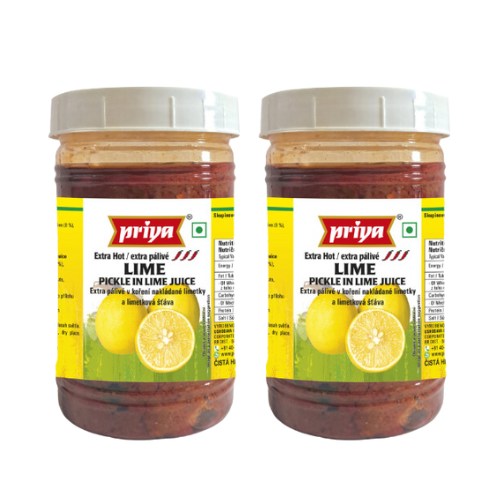 Priya Lemon Pickle (Extra Hot) in Lemon Juice Without Garlic - PET JAR (Bundle of 2 x 300g)