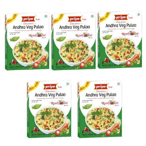 Priya Ready to Eat Andhra Veg Pulao / Zeleninové pulao (Balení 5 x 275 g) 1375g - Hotové jídlo