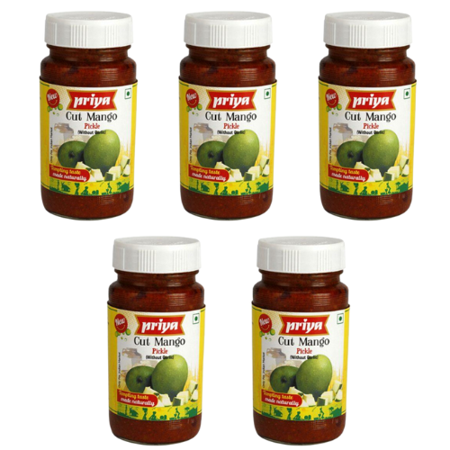 Priya Cut Mango Pickle without Garlic (Bundle of 5 x 300g)