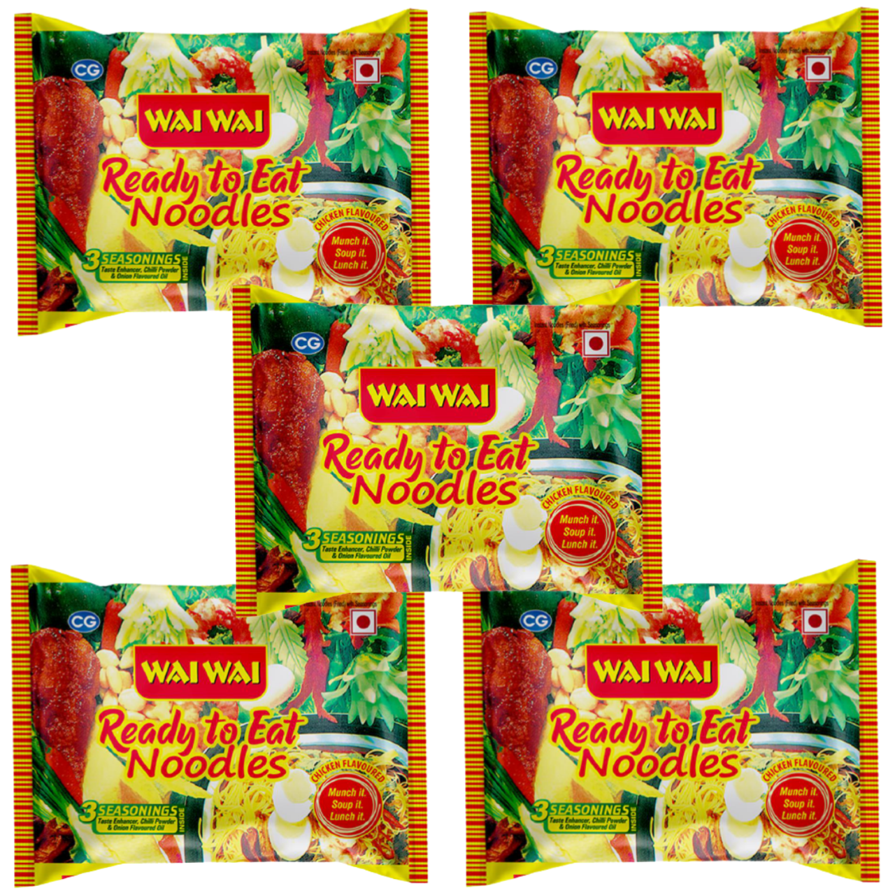 Wai Wai Noodles Chicken Flavour (Bundle of 5 x 65g)