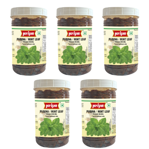 Priya Mint Leaf Pickle Without Garlic - PET JAR (Bundle of 5 x 300g)