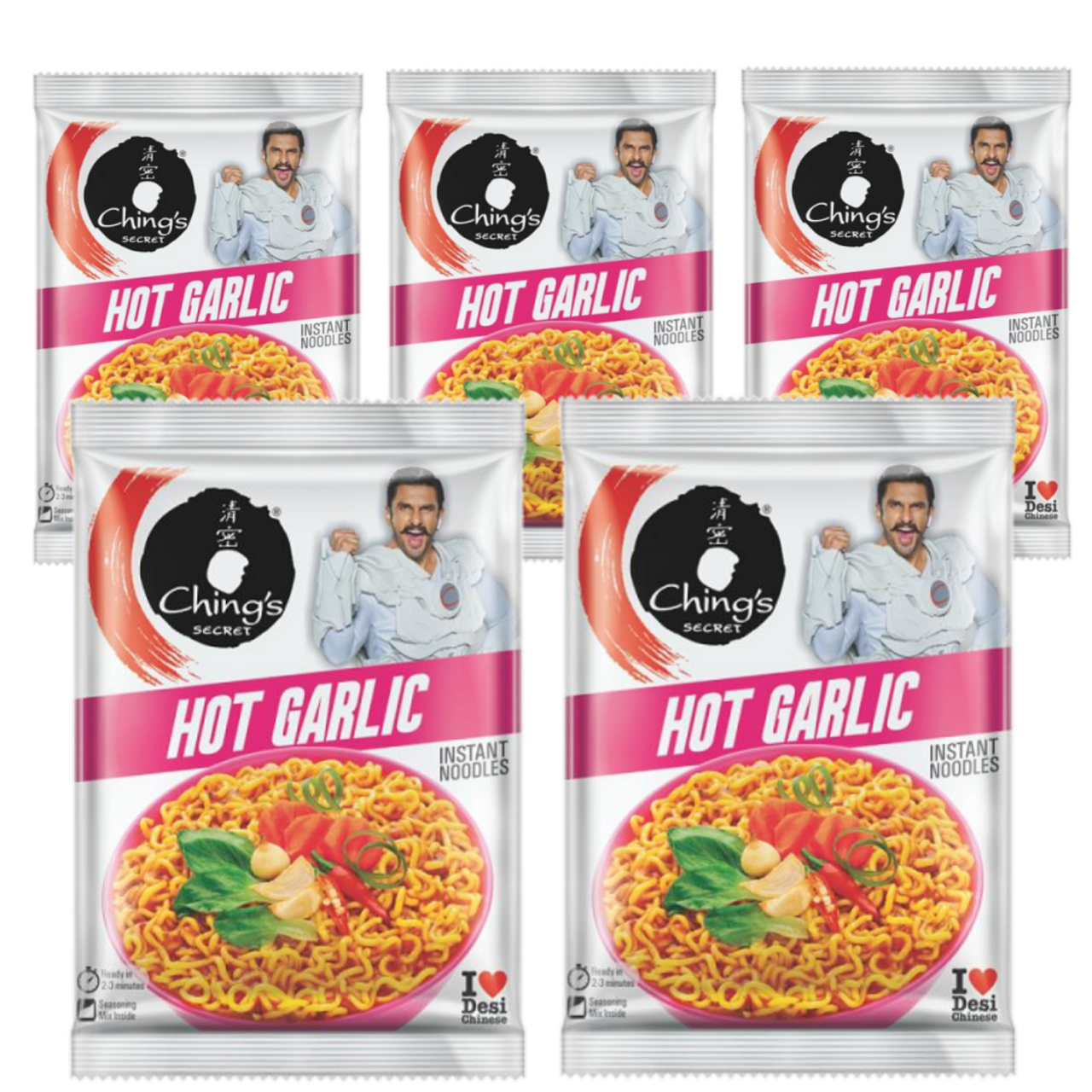 Chings Secret pálivé česnekové instantní nudle (Balení 5 x 60g) 300g