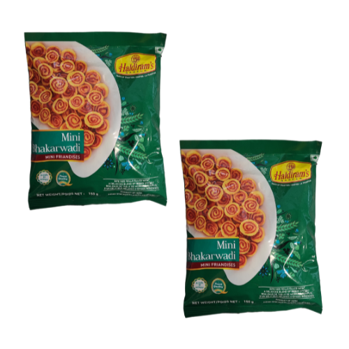 Haldiram's Mini Bhakarwadi / Kořeněná kolečka s pikantní sladkoslanou příchutí (Balení 2x150 g) 300g