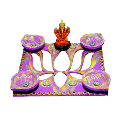 Luxusní Diwali / Deepavali Rangoli Diya (terakotová lampa na olej) (C115) (1ks)