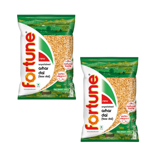 Fortune Toor Dal Plain / Pigeon Peas (Bundle of 2 x 500g) - 1Kg