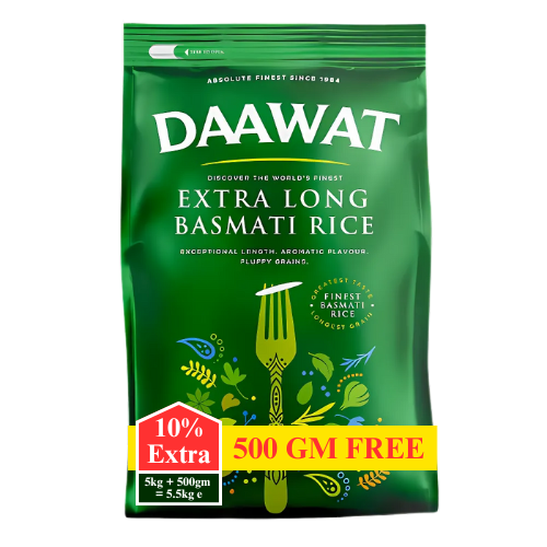 Daawat Extra dlouhá Basmati rýže (5Kg) + 10% Extra - 5,5Kg