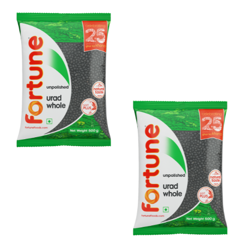 Fortune Urad Dal Whole With Skin / Urid Beans (Bundle of 2 x 500g)