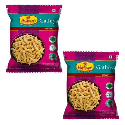 Haldiram Gathiya - smažený slaný snack z cizrnové mouky (Bundle of 2 x 200g)