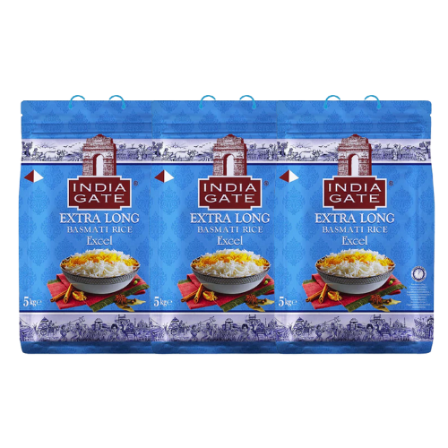 India Gate Extra Long Basmati Rice Excel (Bundle of 3 x 5kg) - 15kg