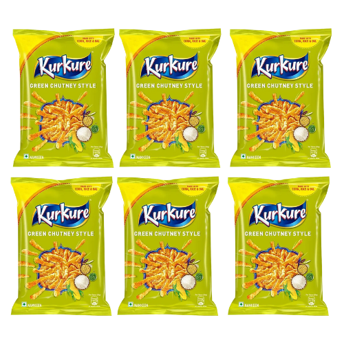 Kurkure snack s příchutí radžastánského zeleného čatní (Balení 6 x 70 - 90g) 420 - 540g