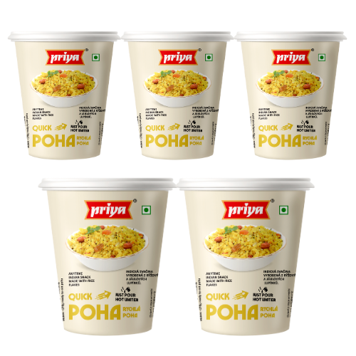 Priya Poha v kelímku / Kořeněné Rýžové vločky (Balení 5 x 80 g)