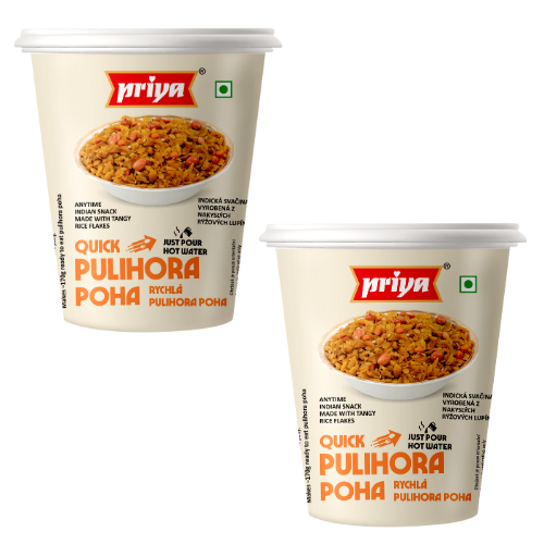 Priya Pulihora Poha v kelímku / Kořeněné Rýžové vločky (Balení 2 x 80 g)