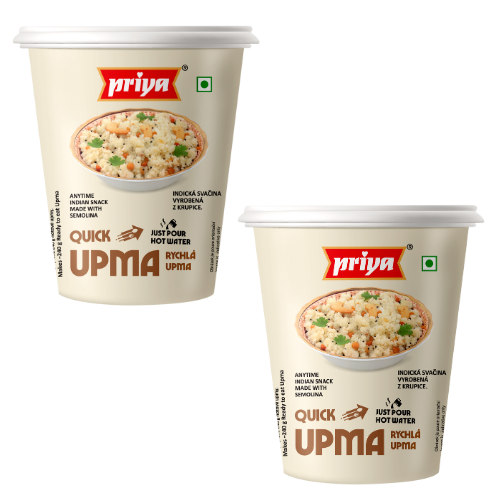 Priya Upma v Kelímku / Kořeněná Krupicová Kaše se zeleninou (Balení 2 x 80 g)