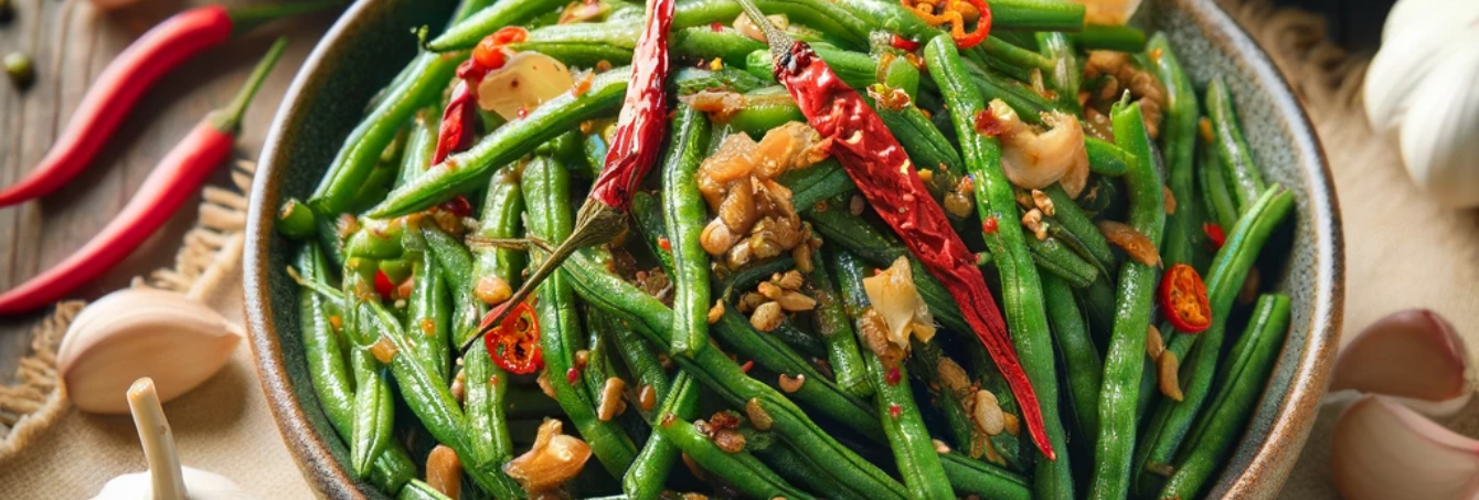 Stir-fried Dried Green Beans with Garlic and Chili Peppers