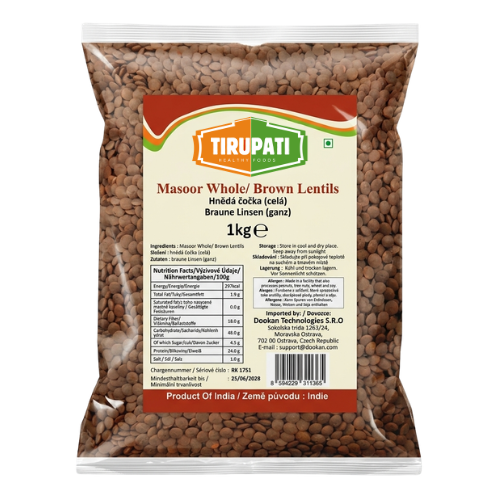 Tirupati celá hnědá čočka (Masoor) (1kg)
