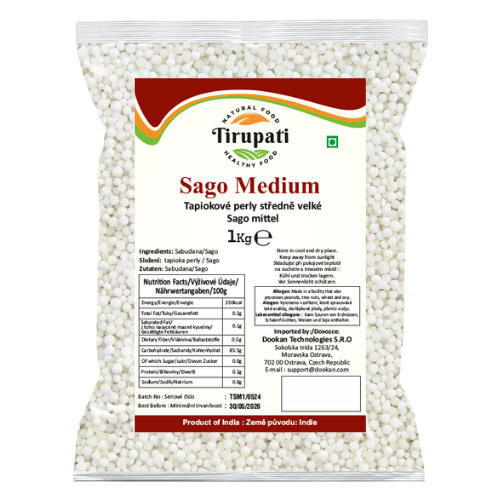 Tirupati Indian Sago Seeds / Tapiokové perly, střední (1Kg)