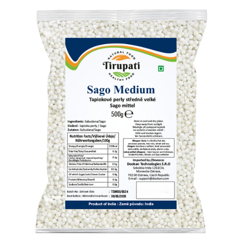 Tirupati Indian Sago Seeds / Tapiokové perly, střední (500g)