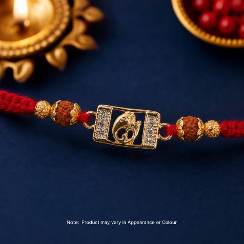 Rectangle Ganesha Rudraksha Rakhi (1pc)