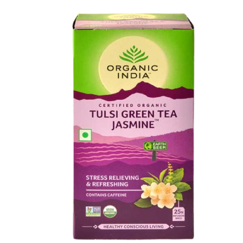 Organický Indický Zelený Čaj z Bazalky Posvátné s Jasmínem - sáčky (25 čajových sáčku)