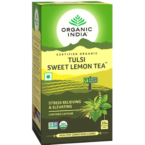 Organický Indický Čaj z Bazalky Posvátné se sladkým citrónem - sáčky (25 čajových sáčku)
