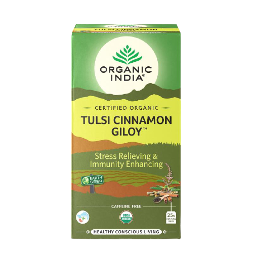Organický Indický Čaj z Bazalky Posvátné s Giloy a skořicí - sáčky (25 čajových sáčku)