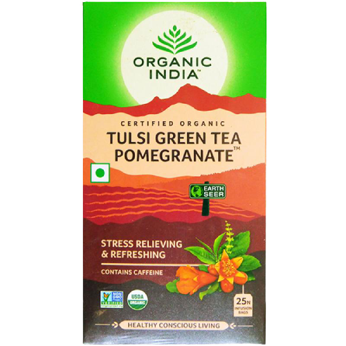 Organic India Tulsi Green Tea Pomegranate Infusion Bags (25 Tea Bags)