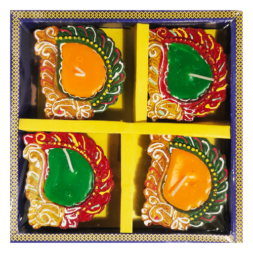 Fancy Dipawali voskové Diya - svíčky pro slavnost Diwali (baleni 4 kusů)