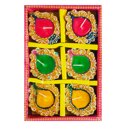 Fancy Dipawali voskové Diya - svíčky pro slavnost Diwali (baleni 6 kusů)